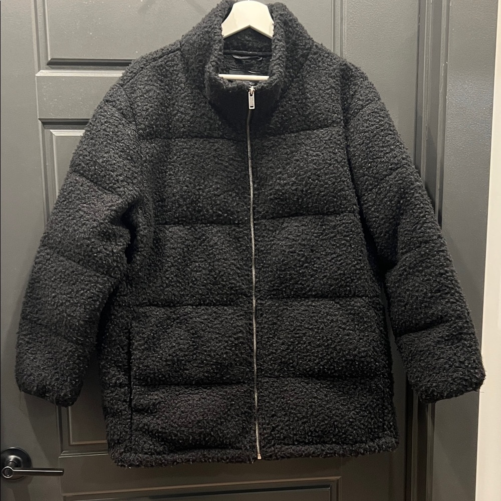 NWT Cozy Black Puffer Teddy Jacket size L